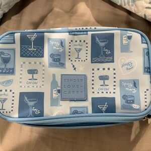 Tender Love Carry Blue Cocktail Print Cosmetic Bag
